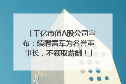 千亿市值A股公司宣布：续聘雷军为名誉董事长，不领取薪酬！