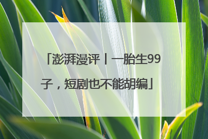 澎湃漫评丨一胎生99子，短剧也不能胡编